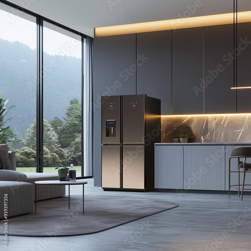 Luxurious Open-Concept Living with a Statement Refrigerator