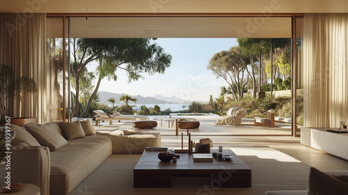 Luxury Coastal Living Room with Ocean View