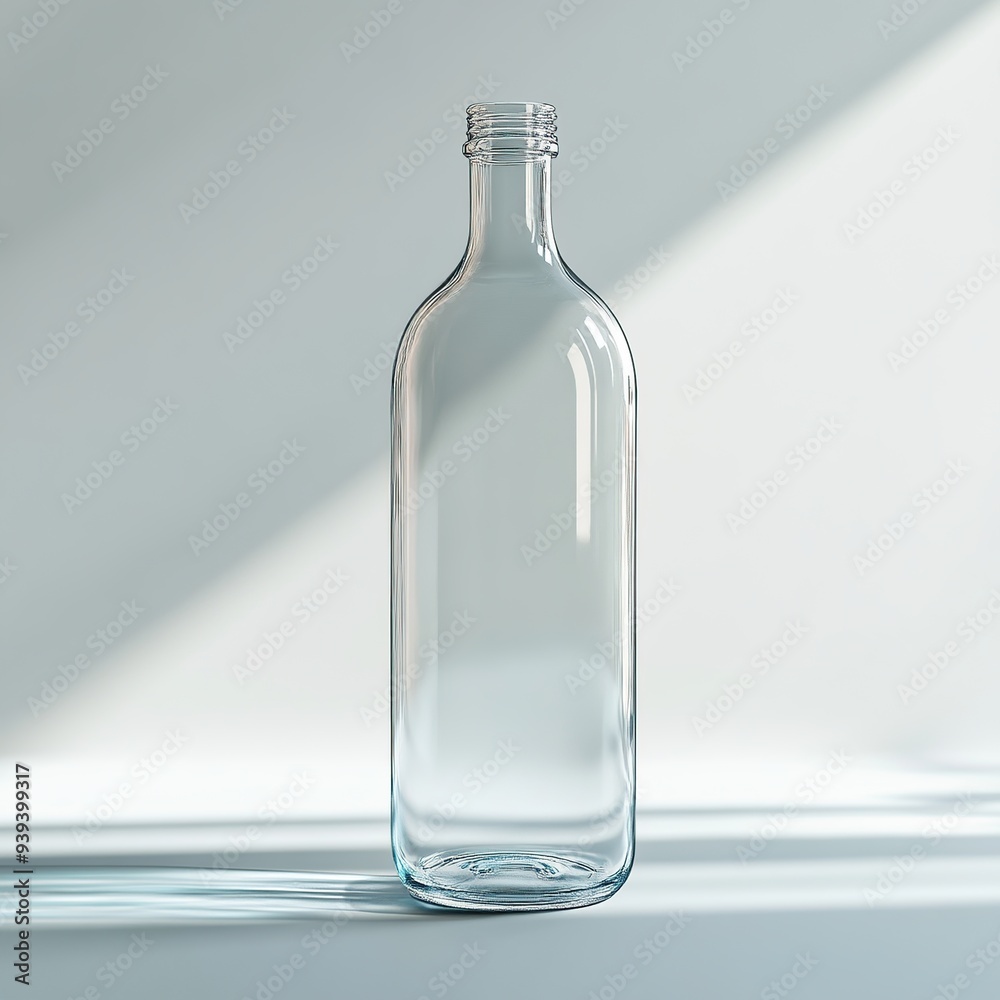 A clear glass bottle with a rounded body and a wide mouth sits on a white background. A clear glass bottle with a rounded body and a wide mouth sits on a white background.