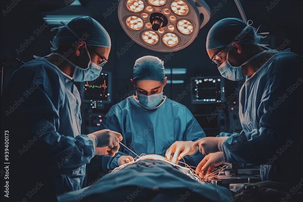 Skilled Surgical Team Performing Complex Procedure with Advanced Medical Monitoring Skilled Surgical Team Performing Complex Procedure with Advanced Medical Monitoring