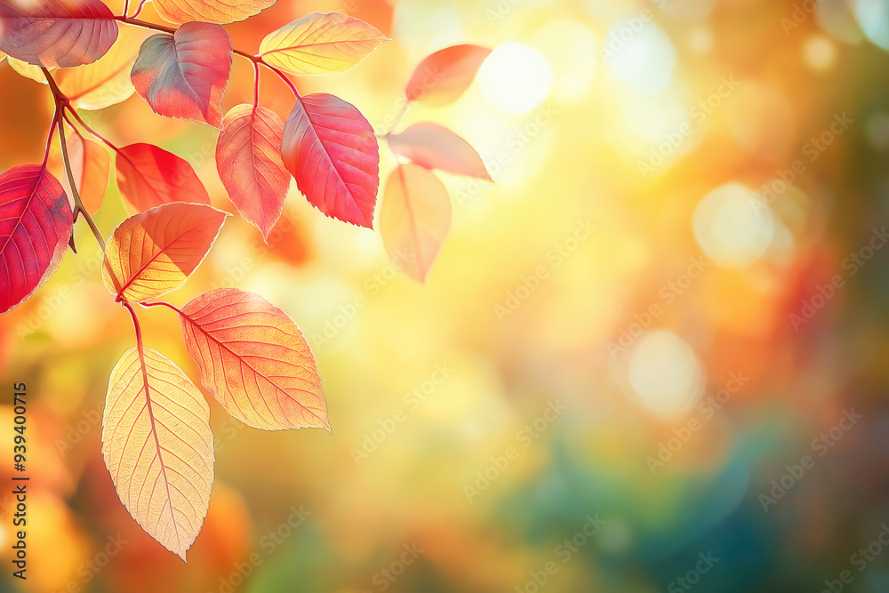 Autumn nature background with leaves and bokeh
