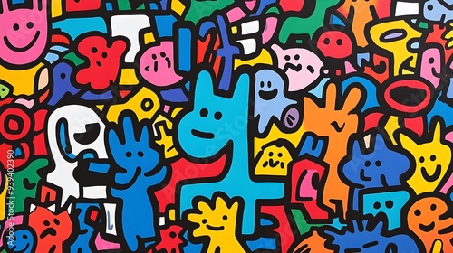 Colorful Doodle Monsters and Shapes Abstract Art Background