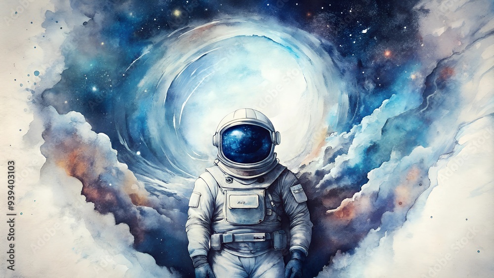 Fototapeta premium Astronaut Exploring Cosmic Vortex in Space