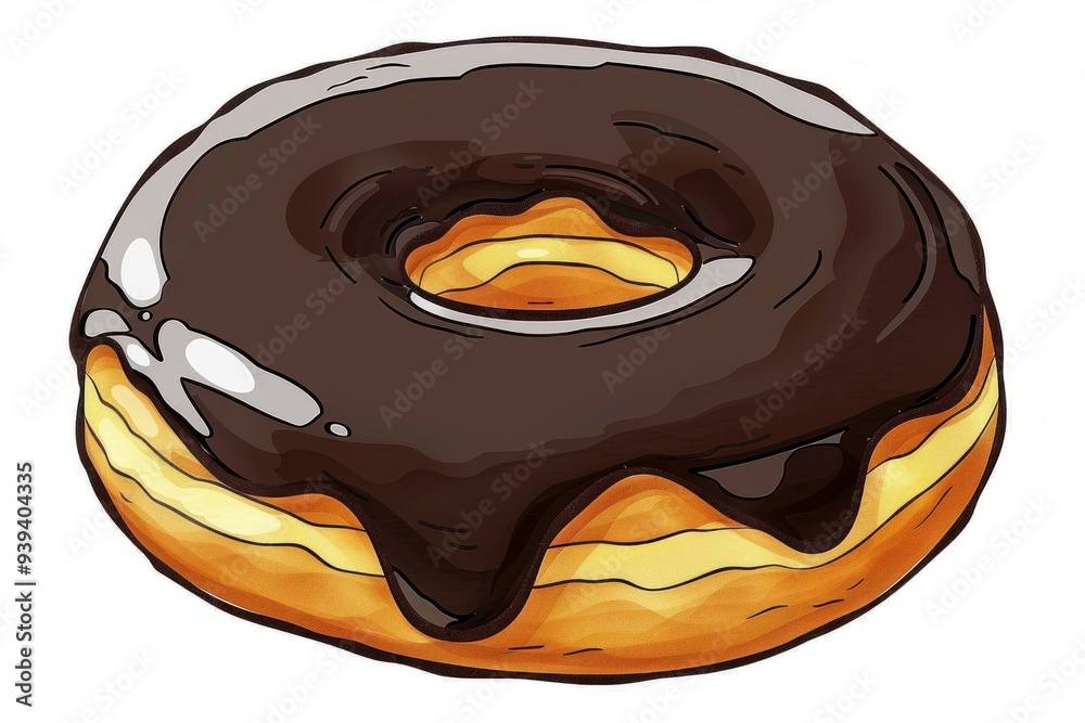 Chocolate donut is covered in a rich, dripping chocolate icing Chocolate donut is covered in a rich, dripping chocolate icing