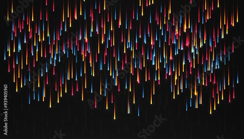 Gradient color meteor background design. Colorful falling sparkles background design with pink, blue, and orange gradient colors. Shine meteor background design with variant colors. 