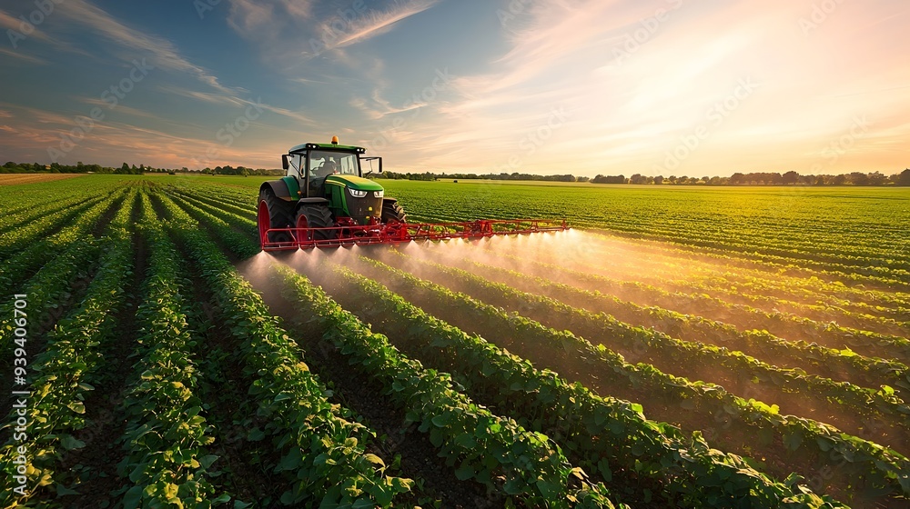 Fototapeta premium Eco-Friendly Tractor Spraying Crops for Sustainable and Organic Farming