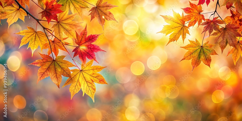 Vibrant autumn maple leaves with blurred bokeh background in a fall nature setting Vibrant autumn maple leaves with blurred bokeh background in a fall nature setting