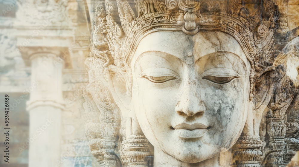 Serene stone Buddha statue with detailed carvings capturing the essence of ancient spiritual art and tranquility in traditional architecture. Serene stone Buddha statue with detailed carvings capturing the essence of ancient spiritual art and tranquility in traditional architecture.