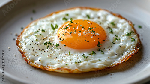 Breakfast Concept Fried Egg with Fresh Ingredients on Rustic Surface