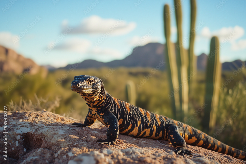 Portrait of a Gila Monster lizard in the desert Portrait of a Gila Monster lizard in the desert