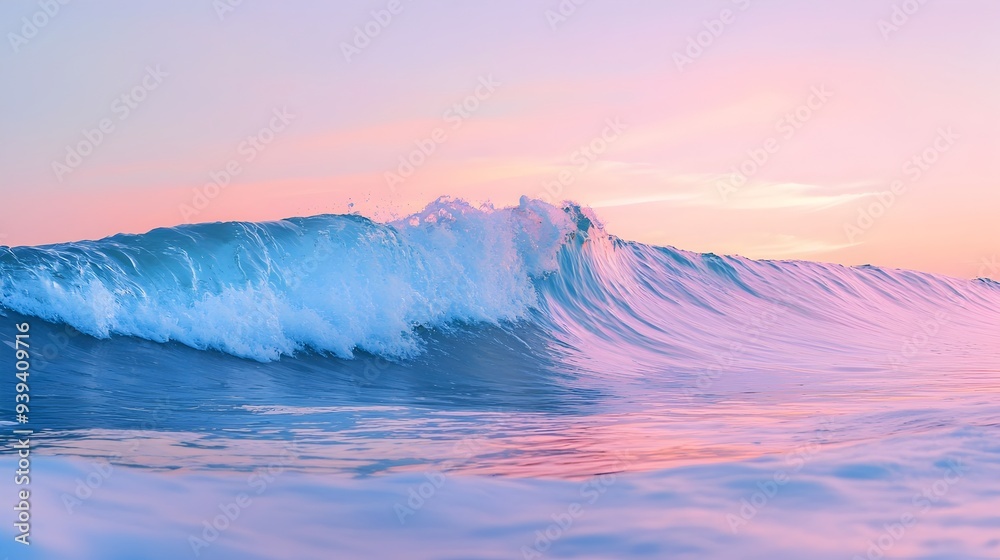 Fototapeta premium Serene Morning Waves Reflecting Pastel Sunrise Sky
