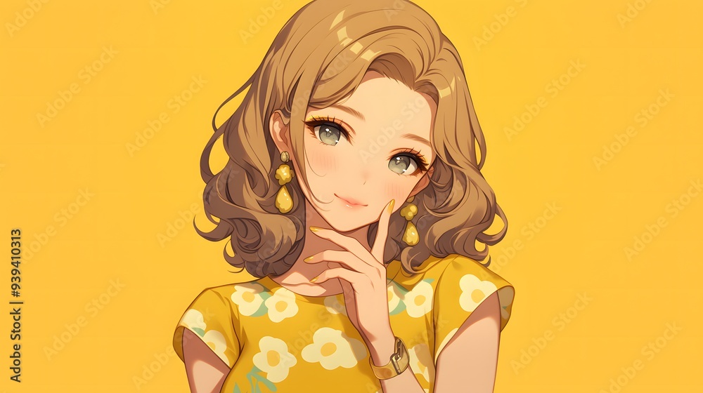 Anime Girl with Yellow Earrings. generative ai illustration. Anime Girl with Yellow Earrings. generative ai illustration.
