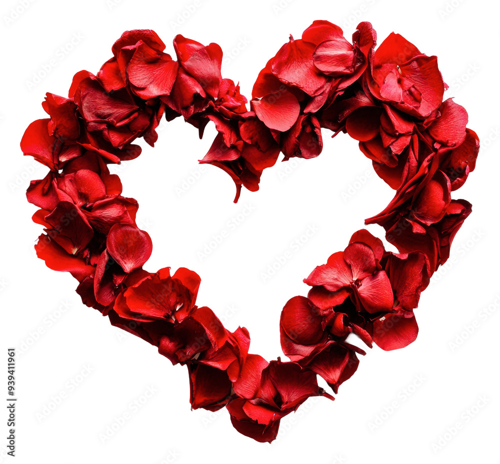PNG Heart-shaped red rose petals on white