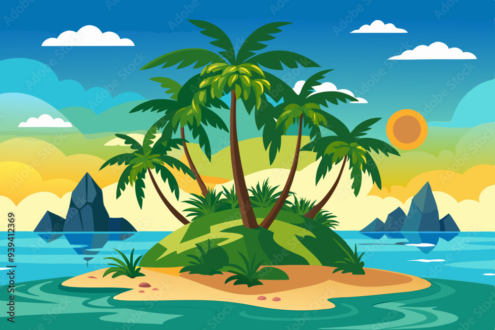 tropical island with palm trees vector illustration tropical island with palm trees vector illustration