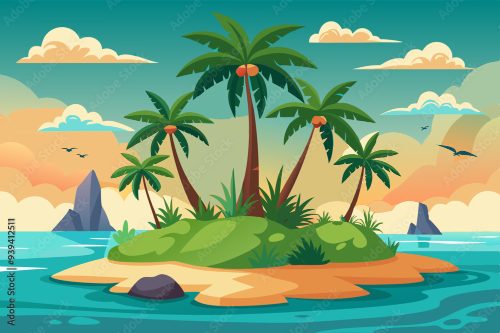 Obraz premium tropical island with palm trees vector illustration