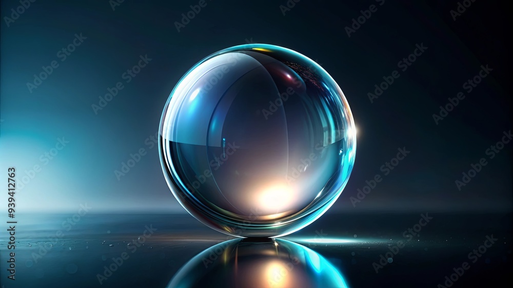 Abstract glass sphere on dark background with shiny reflection, perfect for elegant and futuristic designs Abstract glass sphere on dark background with shiny reflection, perfect for elegant and futuristic designs