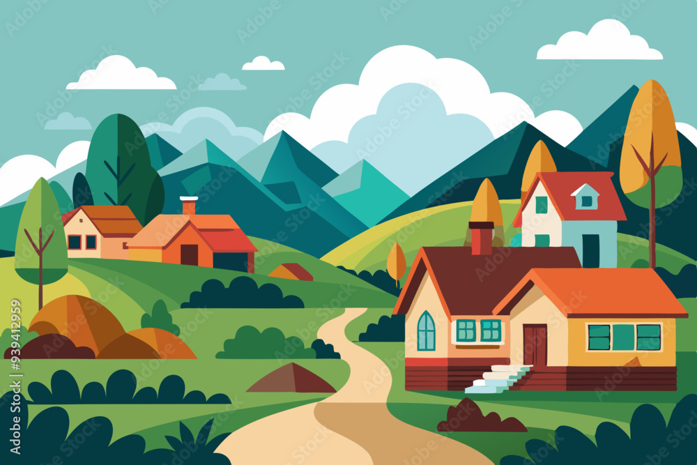 village and house vector illustration village and house vector illustration