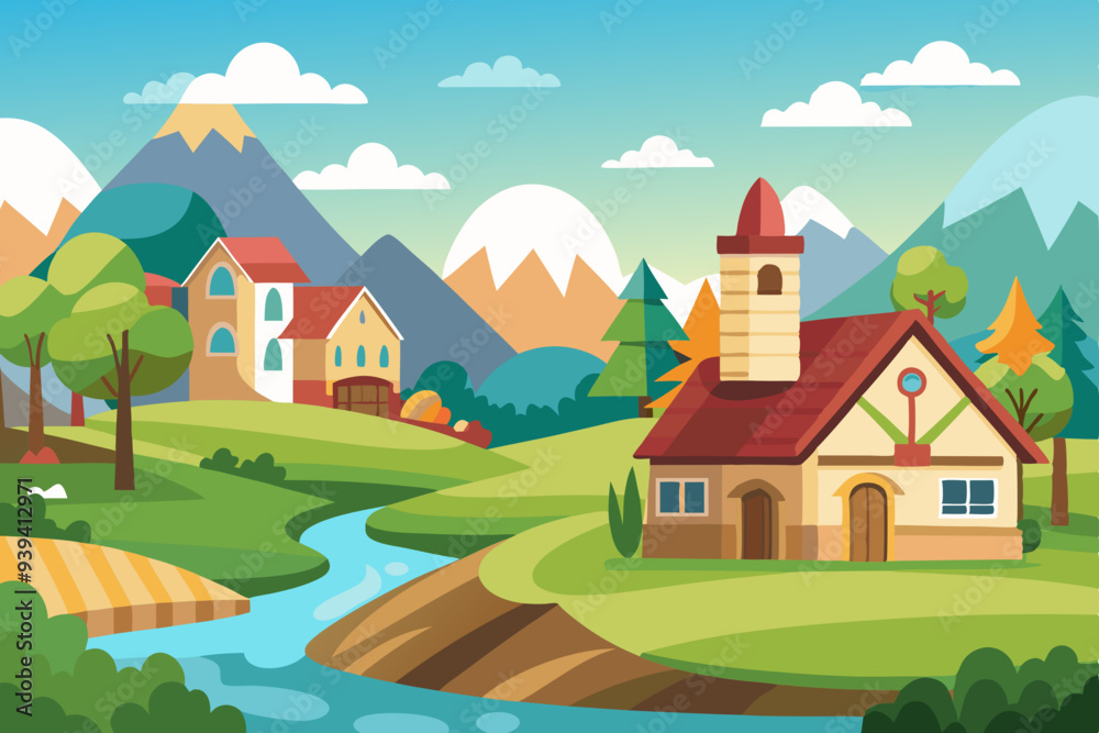 village and house vector illustration village and house vector illustration