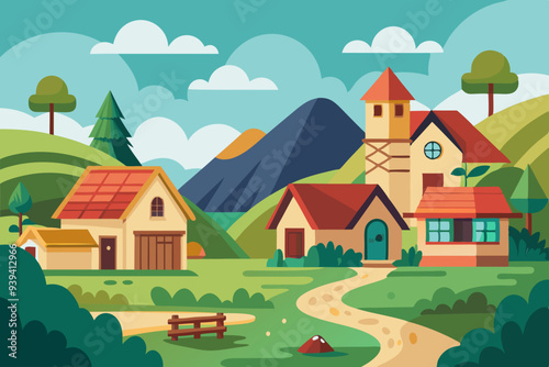 village and house vector illustration