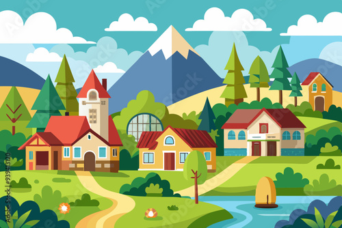 village and house vector illustration