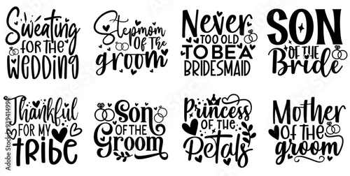 Vibrant Wedding Inscriptions, Typography Set Vector Illustration for Mug Design, Sticker, Printing Press