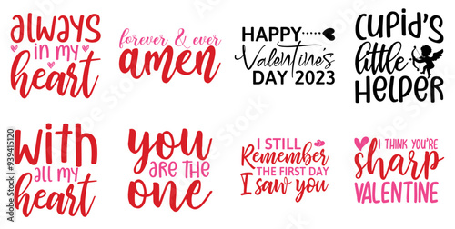 Minimal Valentines Day Calligraphic Lettering, Typography Collection Vector Illustration for T-Shirt Design, Label, Gift Card