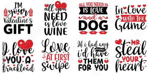 Simple Valentines Day Typography, Trendy Retro Style Illustration Bundle Vector Illustration for Postcard, Bookmark, Announcement