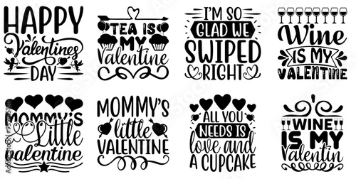 Classic Valentines Day Quotes, Typographic Emblems Bundle Vector Illustration for Mug Design, Presentation, Social Media Post