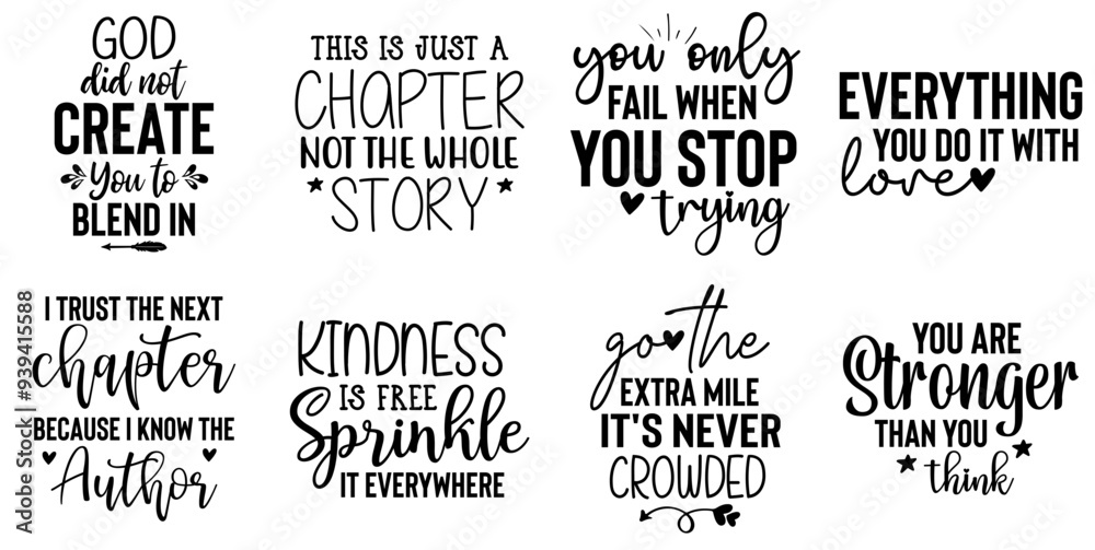 Fototapeta premium Minimal Inspirational Calligraphic Lettering, Phrases Set Vector Illustration for Logo, Printable, Icon