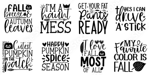 Colourful Fall Typography, Calligraphic Lettering Collection Vector Illustration for Poster, Decal, Holiday Cards