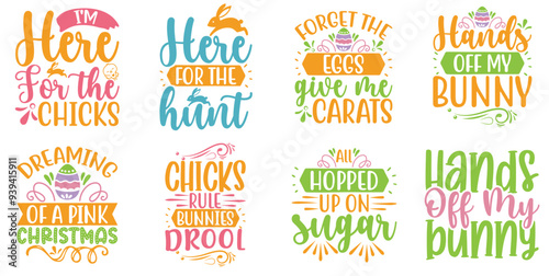 Decorative Easter Trendy Retro Style Illustration, Typography Bundle Vector Illustration for Bookmark, Magazine, Advertisement
