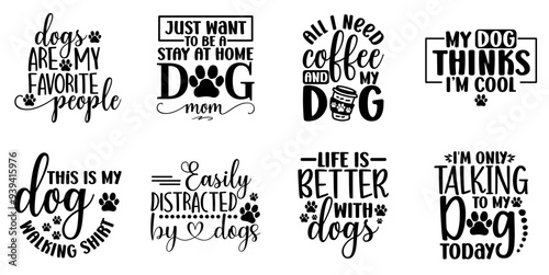 Vibrant Dog Quotes, Typographic Emblems Set Vector Illustration for Sticker, Advertising, Logo