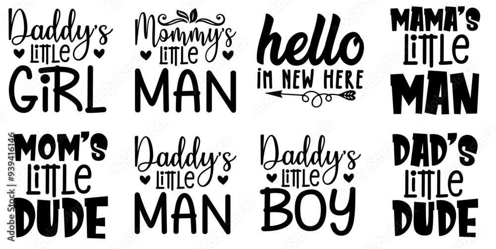 Obraz premium Minimal Baby Calligraphy, Typography Set Vector Illustration for Packaging, Gift Card, Social Media Post