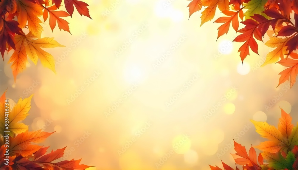 Fototapeta premium Autumn Leaves Frame with Bokeh Background