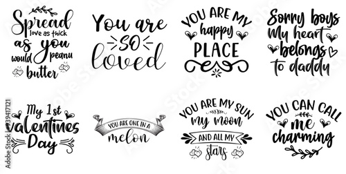 Elegant Valentines Day Phrases, Quotes Pack Vector Illustration for Wrapping Paper, Packaging, Greeting Card