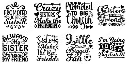 Creative Sister Labels And Badges, Typographic Emblems Pack Vector Illustration for Poster, Advertising, Flyer