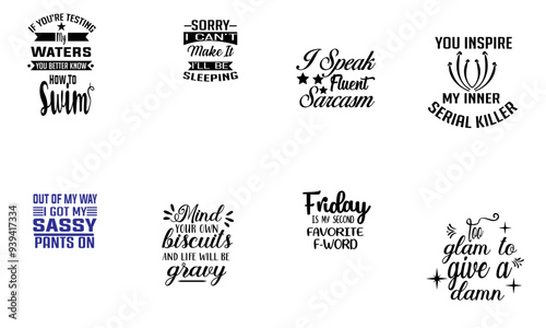 Decorative Sarcastic Typography, Inscriptions Bundle Vector Illustration for Printing Press, Magazine, Sticker