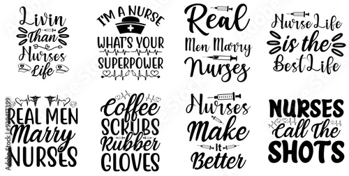 Decorative Nurse Typography, Phrases Set Vector Illustration for Icon, Flyer, Social Media Post