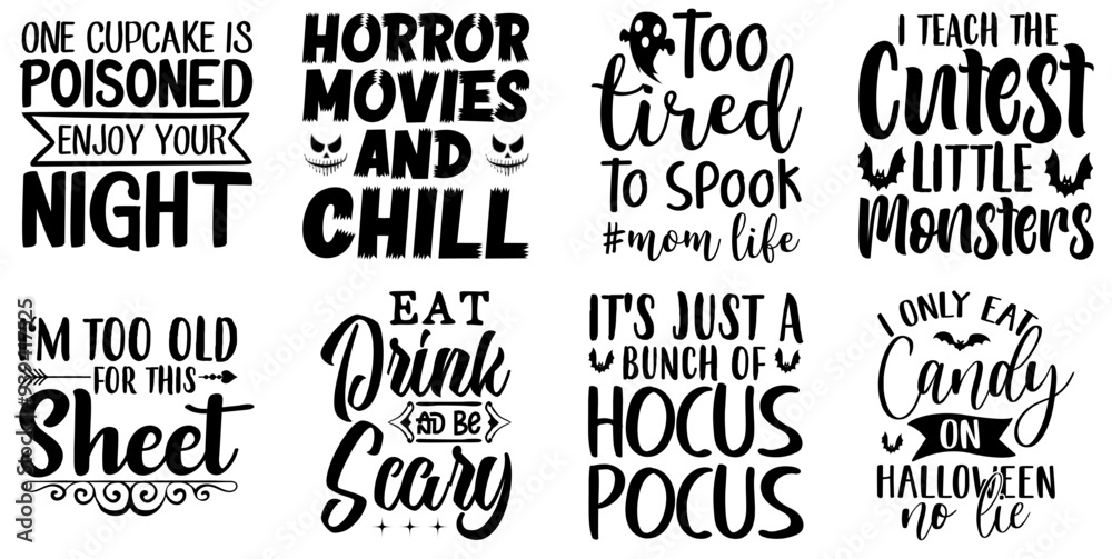 Fototapeta premium Elegant Halloween Tote Bag Typography, Quotes Pack Vector Illustration for Greeting Card, Magazine, Decal