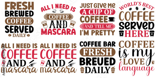 Simple Coffee Phrases, Quotes Bundle Vector Illustration for Printable, Book Cover, Mug Design
