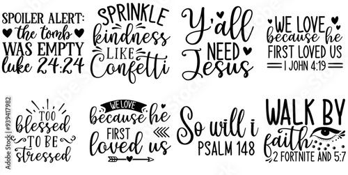 Decorative Christian Hand Lettering, Phrases Collection Vector Illustration for Holiday Cards, Decal, Label