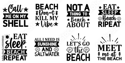 Simple Beach Hand Lettering, Calligraphic Lettering Collection Vector Illustration for Banner, Gift Card, Decal