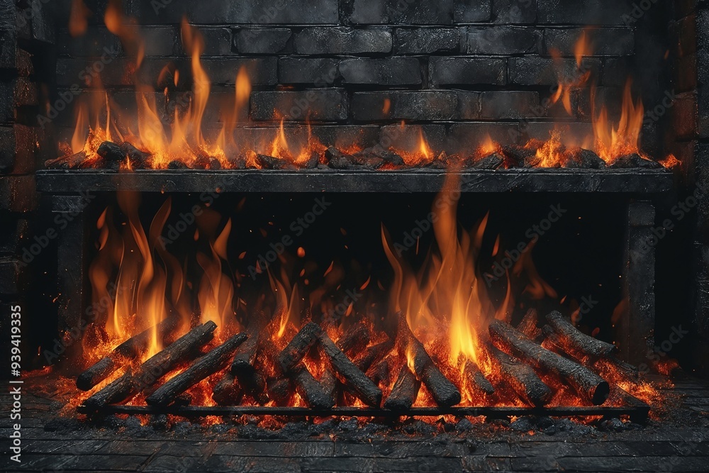 Burning Firewood in a Chimney Burning Firewood in a Chimney