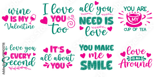 Vibrant Valentines Day Typographic Emblems, Inscriptions Pack Vector Illustration for Gift Card, Bookmark, Motion Graphics