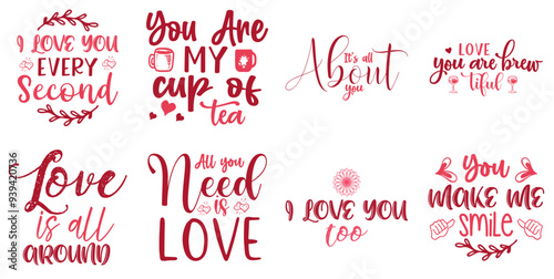 Simple Valentines Day Quotes, Labels And Badges Collection Vector Illustration for Bookmark, Printable, Social Media Post