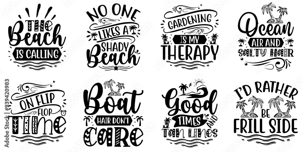 Fototapeta premium Simple Summer Trendy Retro Style Illustration, Quotes Bundle Vector Illustration for Stationery, Vouchers, Social Media Post