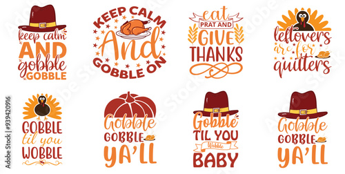 Simple Thanksgiving Typography, Typographic Emblems Pack Vector Illustration for Label, Greeting Card, Infographic