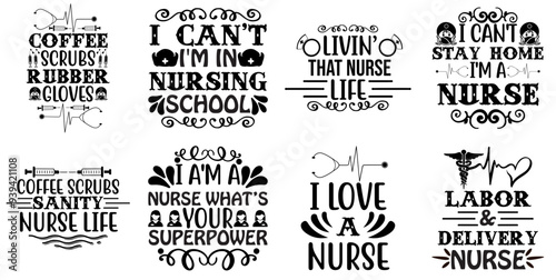 Decorative Nurse Calligraphy, Trendy Retro Style Illustration Pack Vector Illustration for Flyer, Postcard, Greeting Card