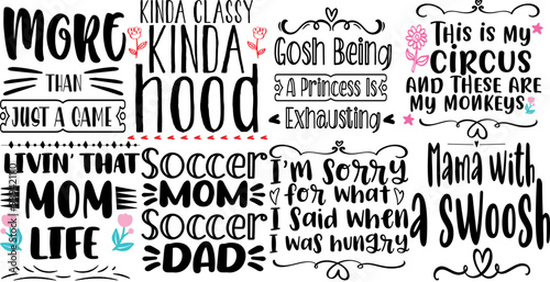 Colourful Mom Hand Lettering, Inscriptions Set Vector Illustration for Sticker, Book Cover, Wrapping Paper