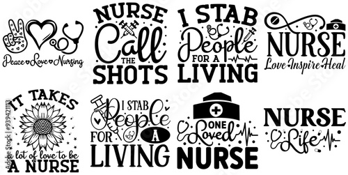 Simple Nurse Invitation, Inscriptions Bundle Vector Illustration for Wrapping Paper, Stationery, Label